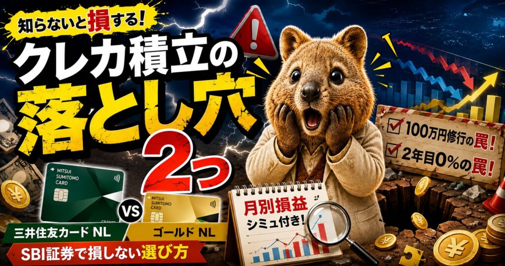 クレカ積立の落とし穴2つ。三井住友カードNL vs ゴールドNL、月別損益シミュ付き解説アイキャッチ